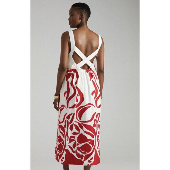 Anthropologie Front Cutout Maxi Dress Size XSmall White Red Sleeveless - Picture 2 of 12